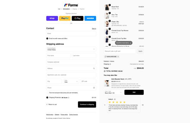 Forme checkout page showing Forme discount code box | Screenshot taken by SimplyCodes community member on Oct 6, 2025
