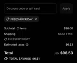FREESHIPFRIDAY coupon verification screenshot