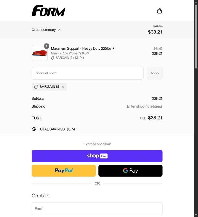 Form Insoles checkout page showing Form Insoles discount code box | Screenshot taken by SimplyCodes community member on Jun 20, 2025