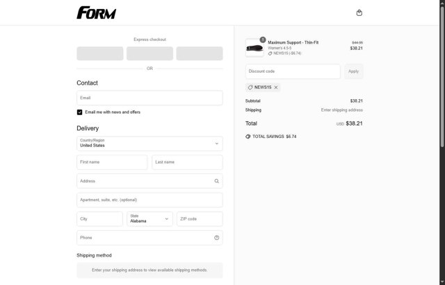 Form Insoles checkout page showing Form Insoles discount code box | Screenshot taken by SimplyCodes community member on Jun 28, 2025