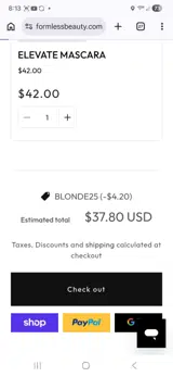 Formless Beauty coupon verification screenshot