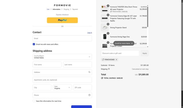 Formovie checkout page showing Formovie discount code box | Screenshot taken by SimplyCodes community member on Sep 3, 2025