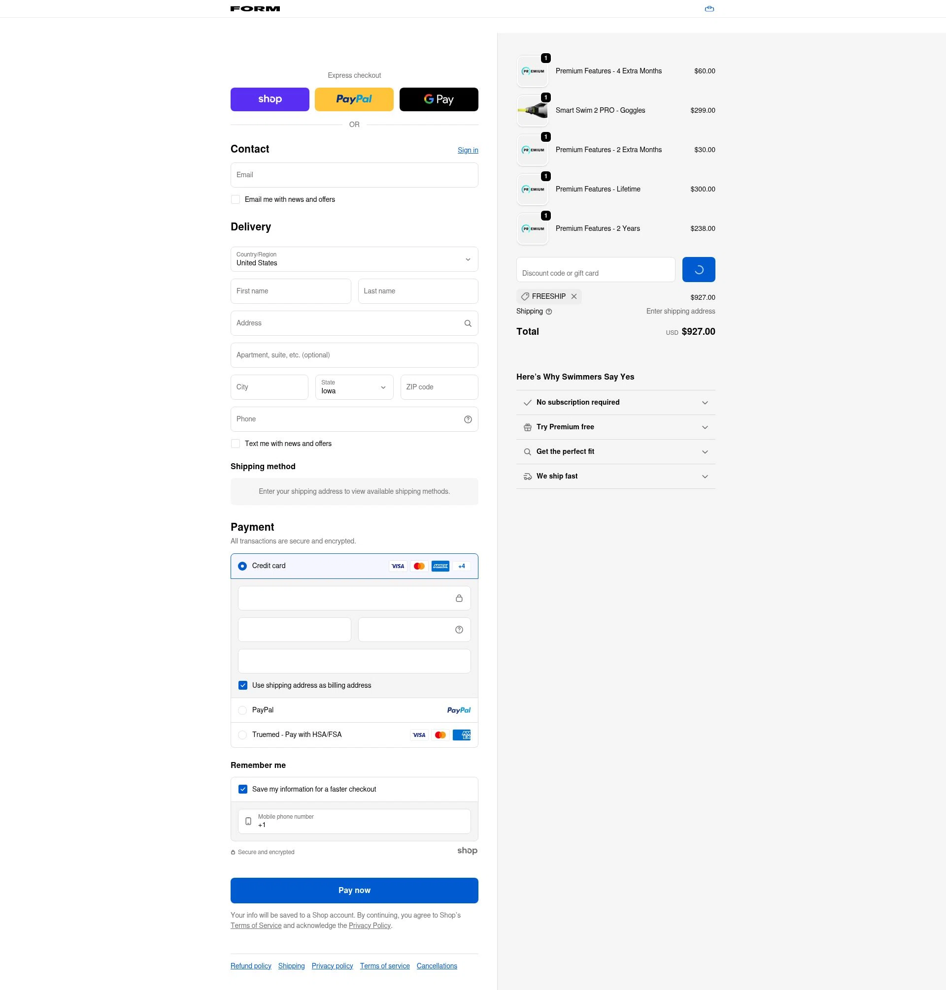 FORM Swim Goggles checkout page showing FORM Swim Goggles discount code box | Screenshot taken by SimplyCodes community member on Jan 25, 2026