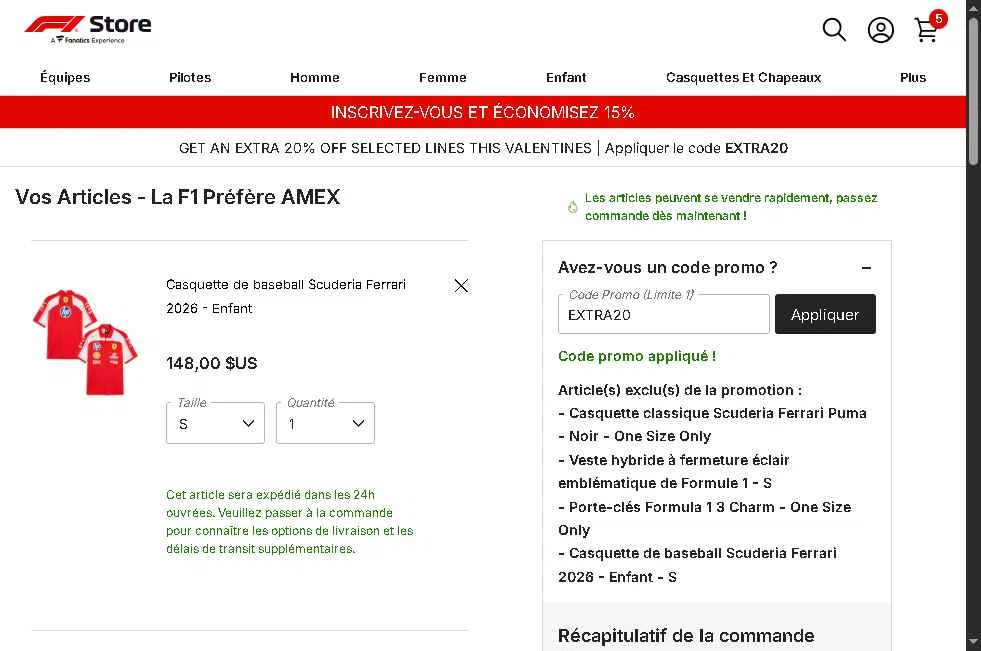 F1 Ticket Store checkout page showing F1 Ticket Store promo code box | Screenshot taken by SimplyCodes community member on Feb 13, 2026