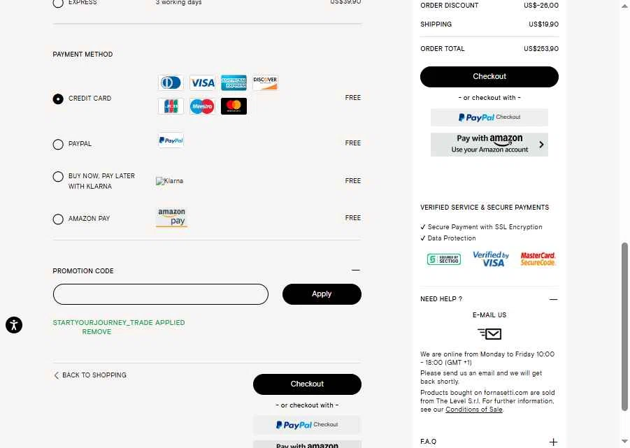 Fornasetti checkout page showing Fornasetti promo code box | Screenshot taken by SimplyCodes community member on Oct 20, 2025