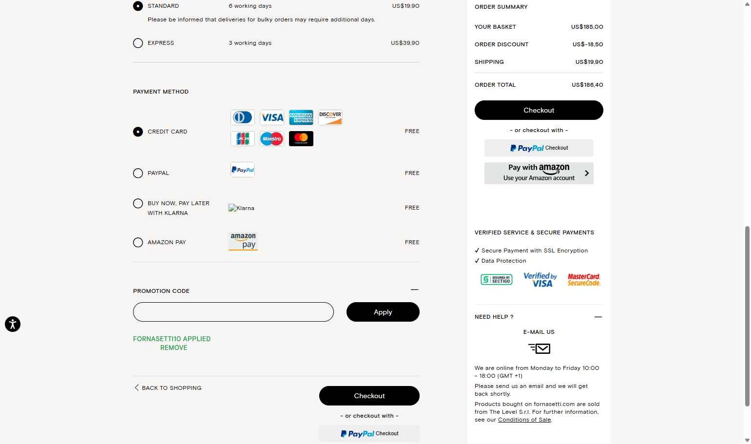 Fornasetti checkout page showing Fornasetti promo code box | Screenshot taken by SimplyCodes community member on Oct 22, 2025