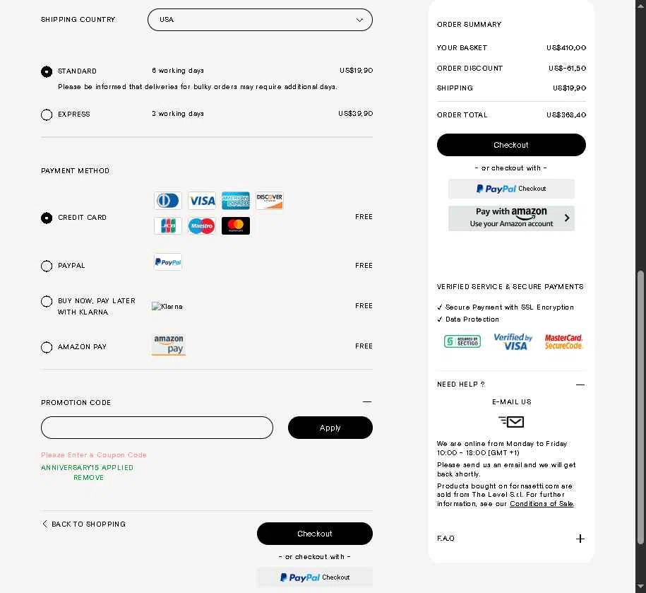 Fornasetti checkout page showing Fornasetti promo code box | Screenshot taken by SimplyCodes community member on Nov 15, 2025