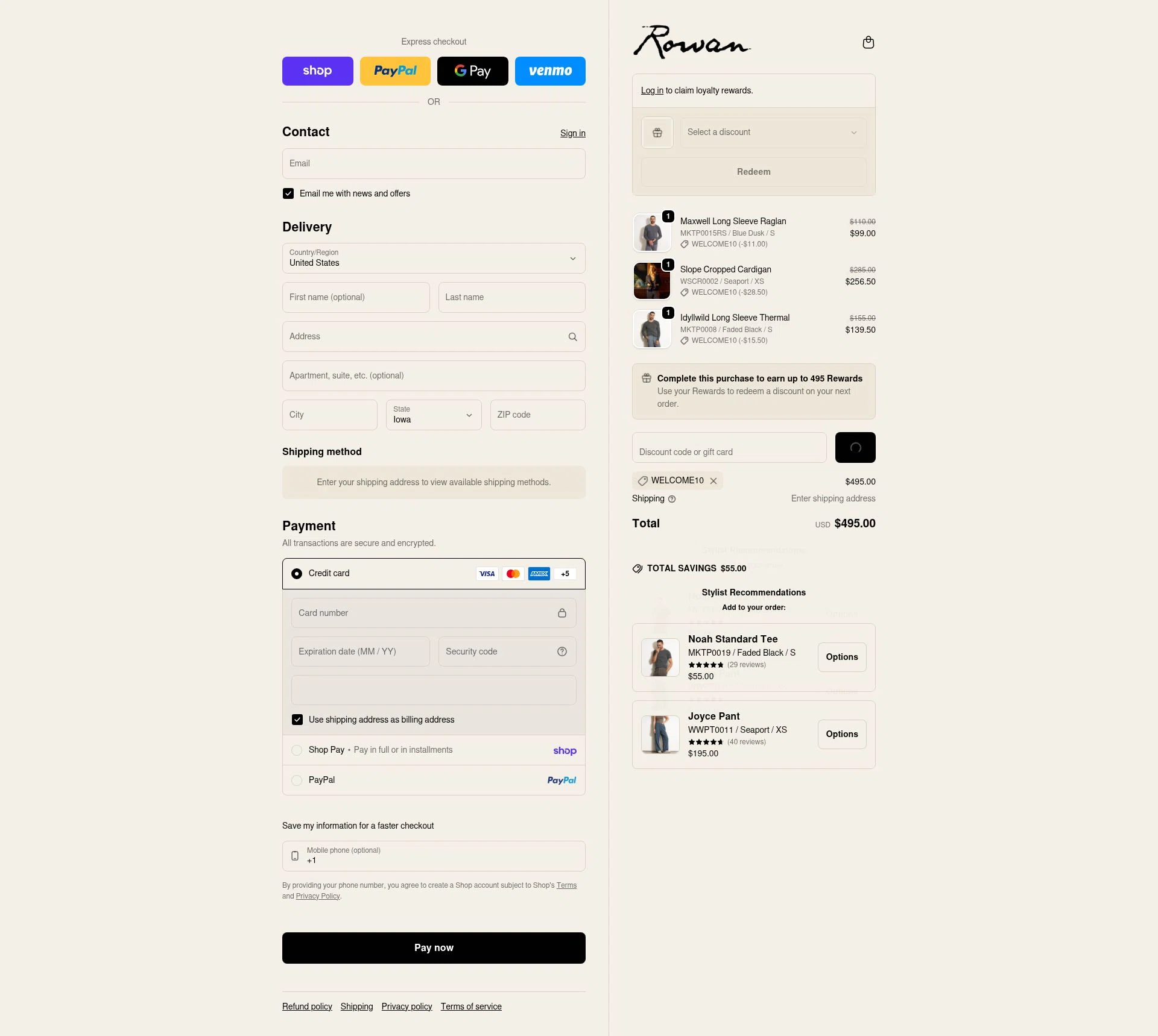 For Rowan checkout page showing For Rowan discount code box | Screenshot taken by SimplyCodes community member on Jan 31, 2026