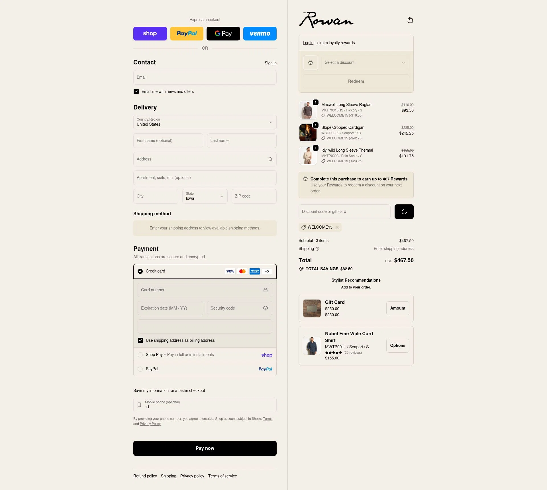 For Rowan checkout page showing For Rowan discount code box | Screenshot taken by SimplyCodes community member on Feb 17, 2026