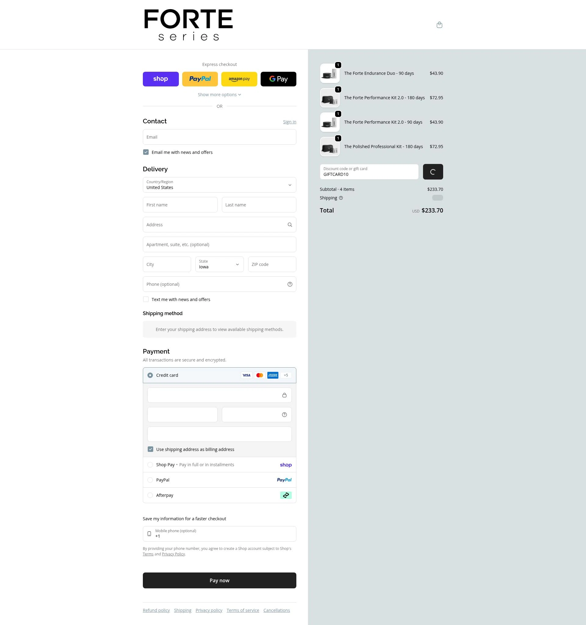 Forte Series checkout page showing Forte Series promo code box | Screenshot taken by SimplyCodes community member on Feb 16, 2026