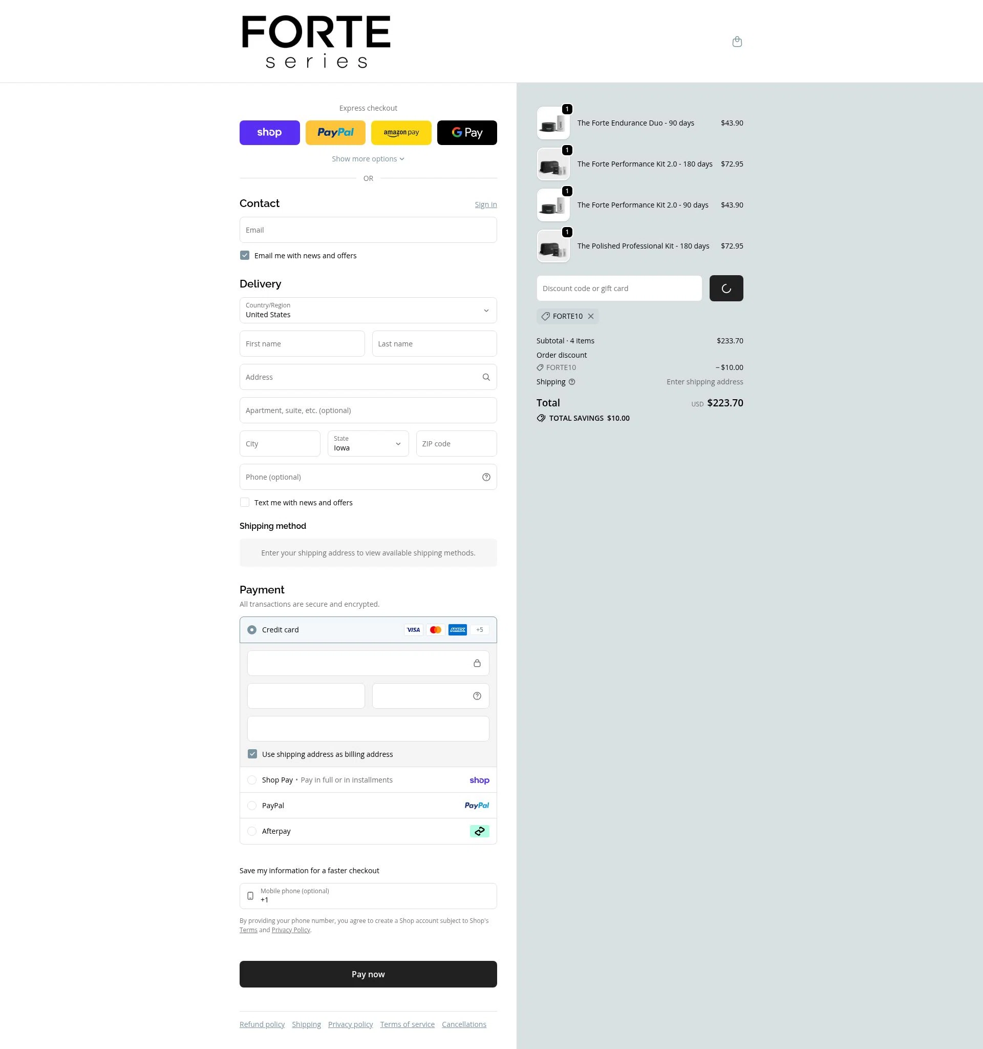 Forte Series checkout page showing Forte Series promo code box | Screenshot taken by SimplyCodes community member on Feb 12, 2026