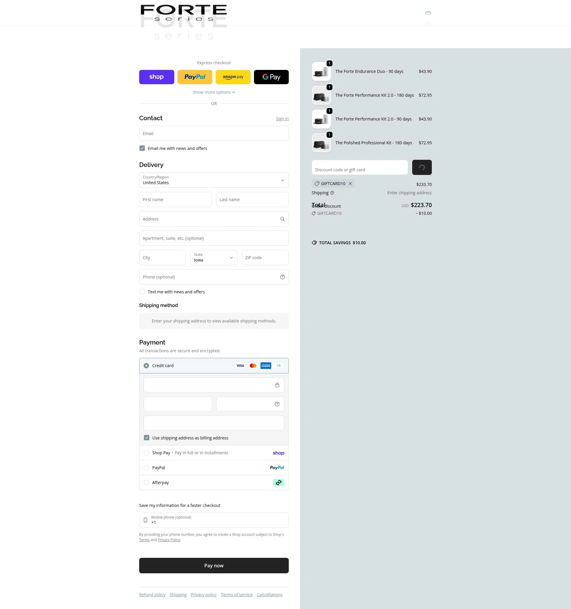 Forte Series checkout page showing Forte Series promo code box | Screenshot taken by SimplyCodes community member on Feb 12, 2026