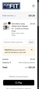 TREATS10 coupon verification screenshot