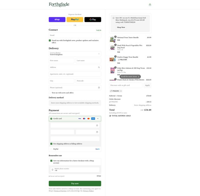 Forthglade checkout page showing Forthglade discount code box | Screenshot taken by SimplyCodes community member on Sep 7, 2025