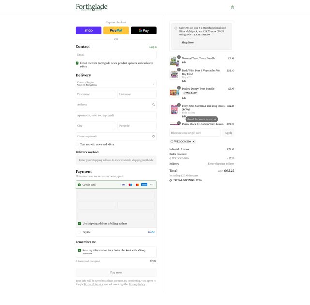 Forthglade checkout page showing Forthglade discount code box | Screenshot taken by SimplyCodes community member on Sep 7, 2025