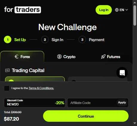 For Traders checkout page showing For Traders discount code box | Screenshot taken by SimplyCodes community member on Feb 10, 2026