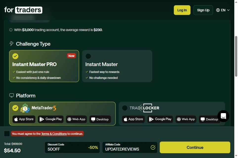 For Traders checkout page showing For Traders discount code box | Screenshot taken by SimplyCodes community member on Jan 25, 2026
