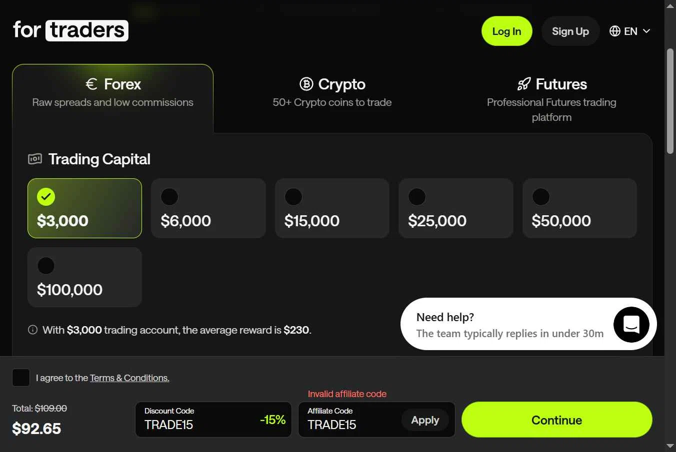 For Traders checkout page showing For Traders discount code box | Screenshot taken by SimplyCodes community member on Feb 10, 2026