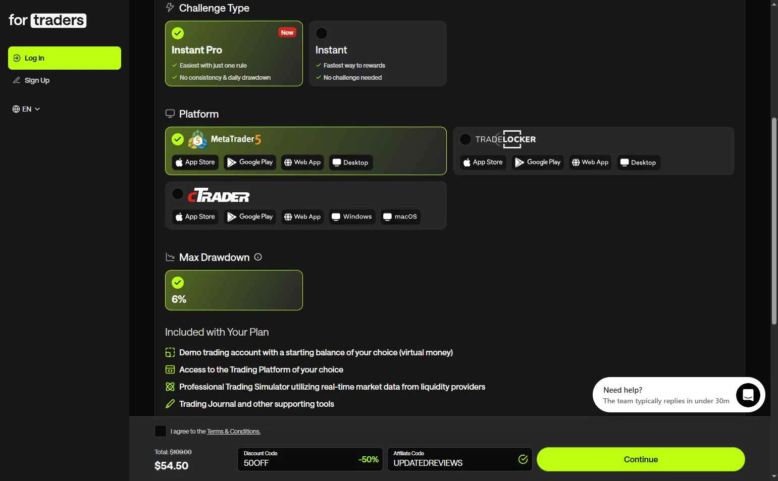 For Traders checkout page showing For Traders discount code box | Screenshot taken by SimplyCodes community member on Feb 9, 2026