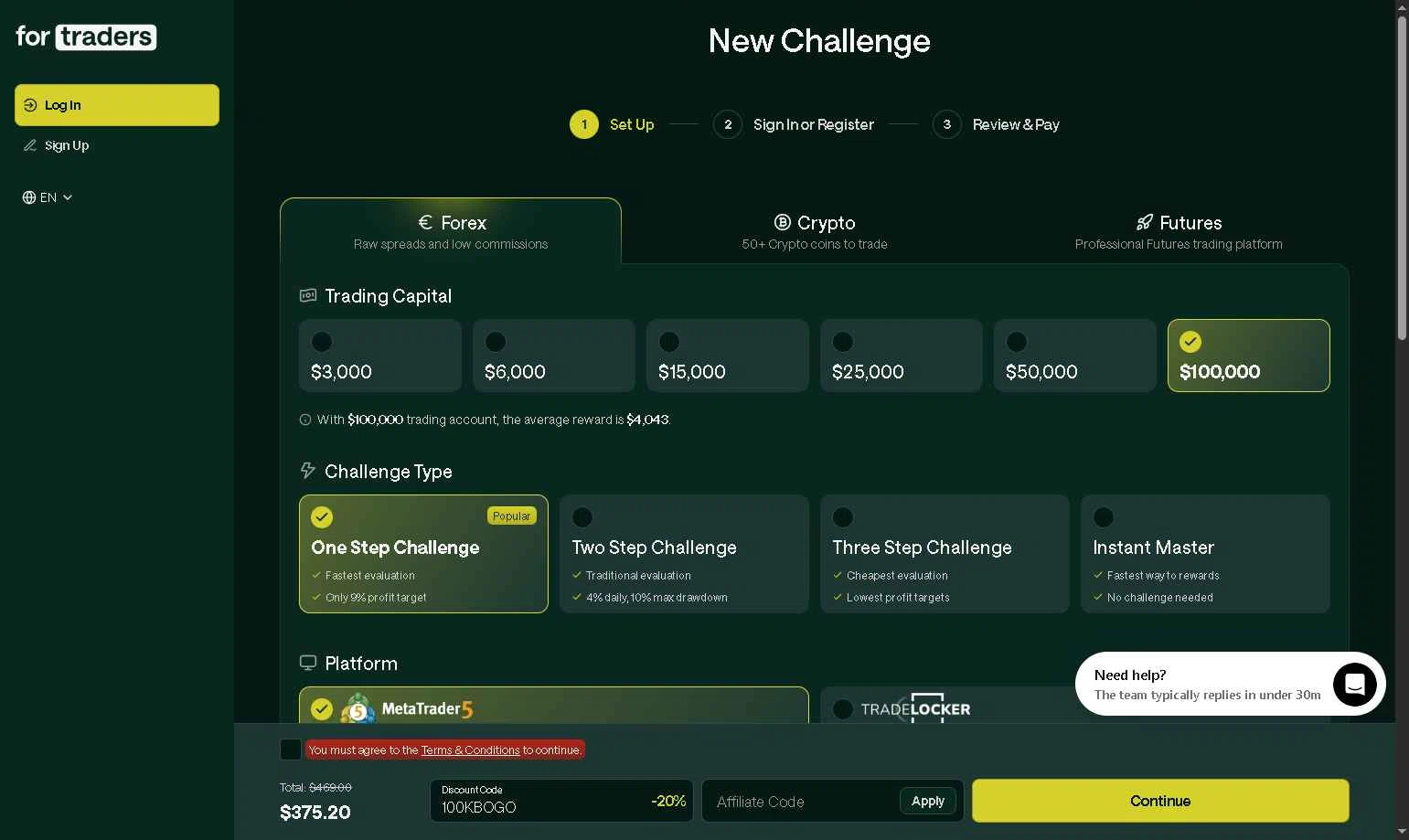 For Traders checkout page showing For Traders discount code box | Screenshot taken by SimplyCodes community member on Jan 23, 2026