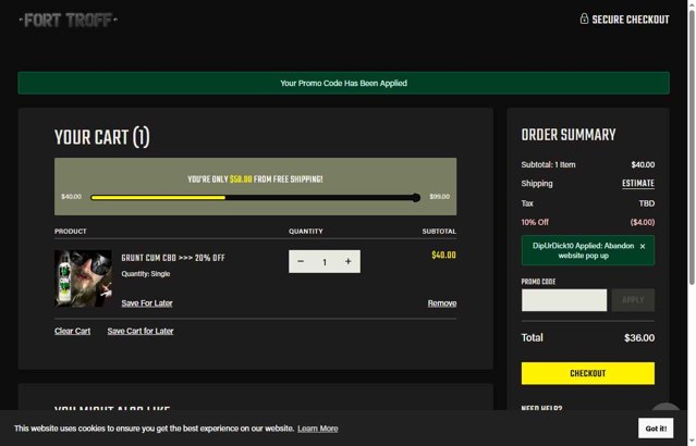 Fort Troff checkout page showing Fort Troff promo code box | Screenshot taken by SimplyCodes community member on Jul 3, 2025