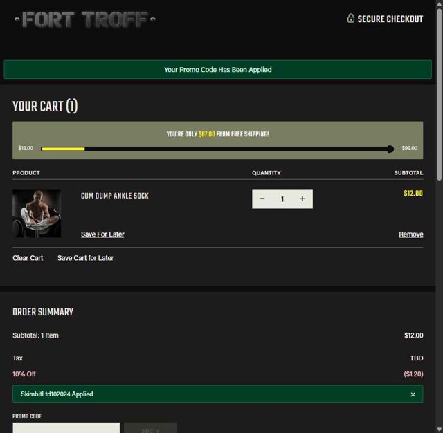 Fort Troff checkout page showing Fort Troff promo code box | Screenshot taken by SimplyCodes community member on Aug 1, 2025