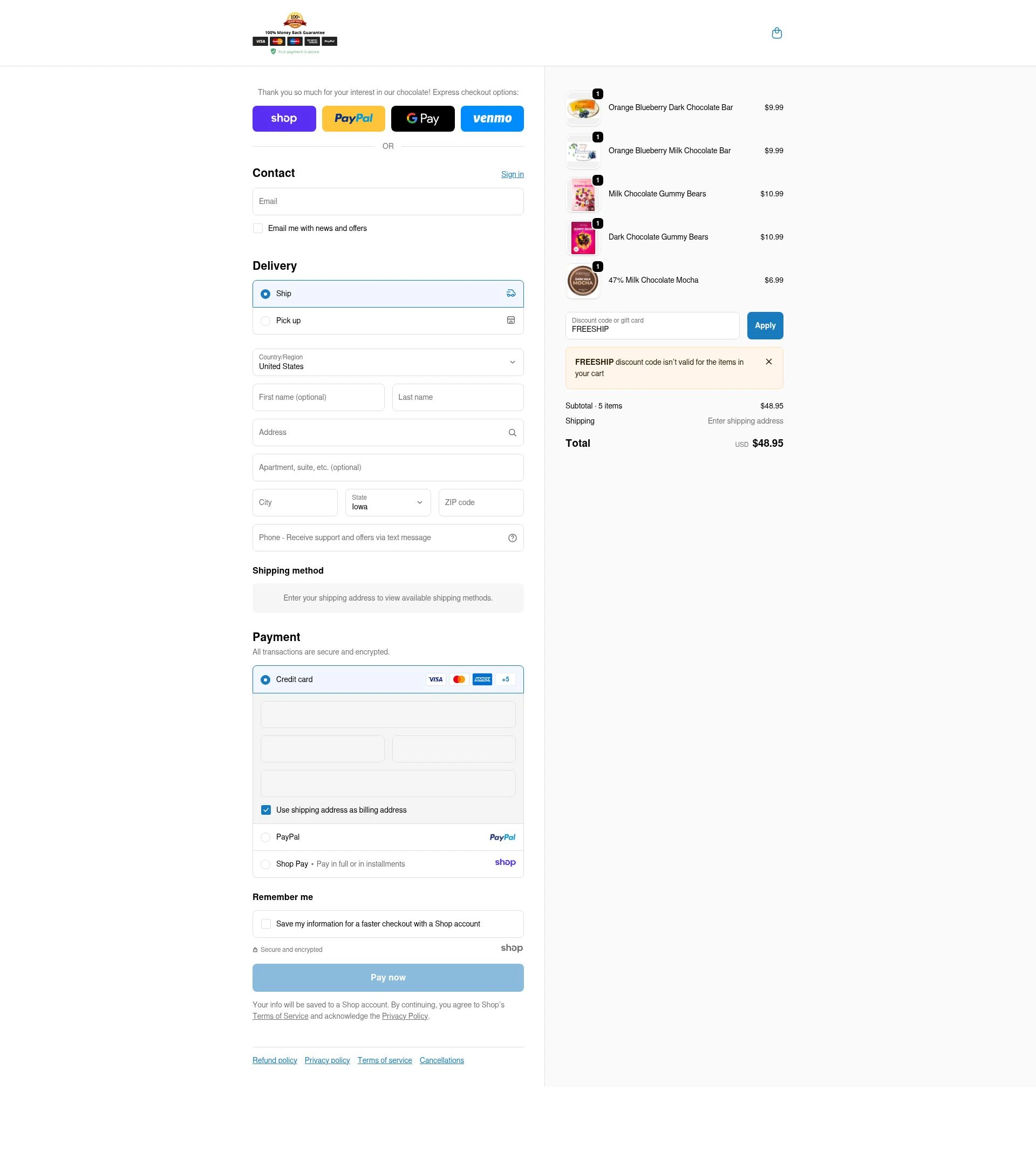 Fortunato Chocolate checkout page showing Fortunato Chocolate discount code box | Screenshot taken by SimplyCodes community member on Nov 28, 2025