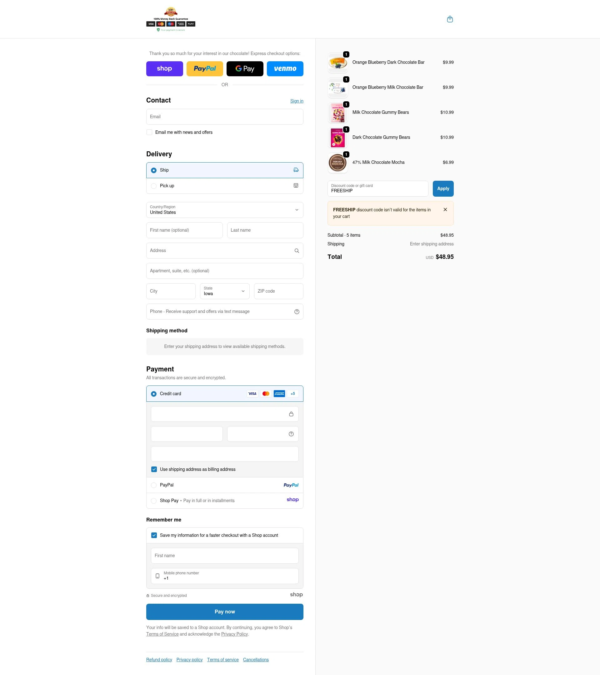 Fortunato Chocolate checkout page showing Fortunato Chocolate discount code box | Screenshot taken by SimplyCodes community member on Nov 13, 2025