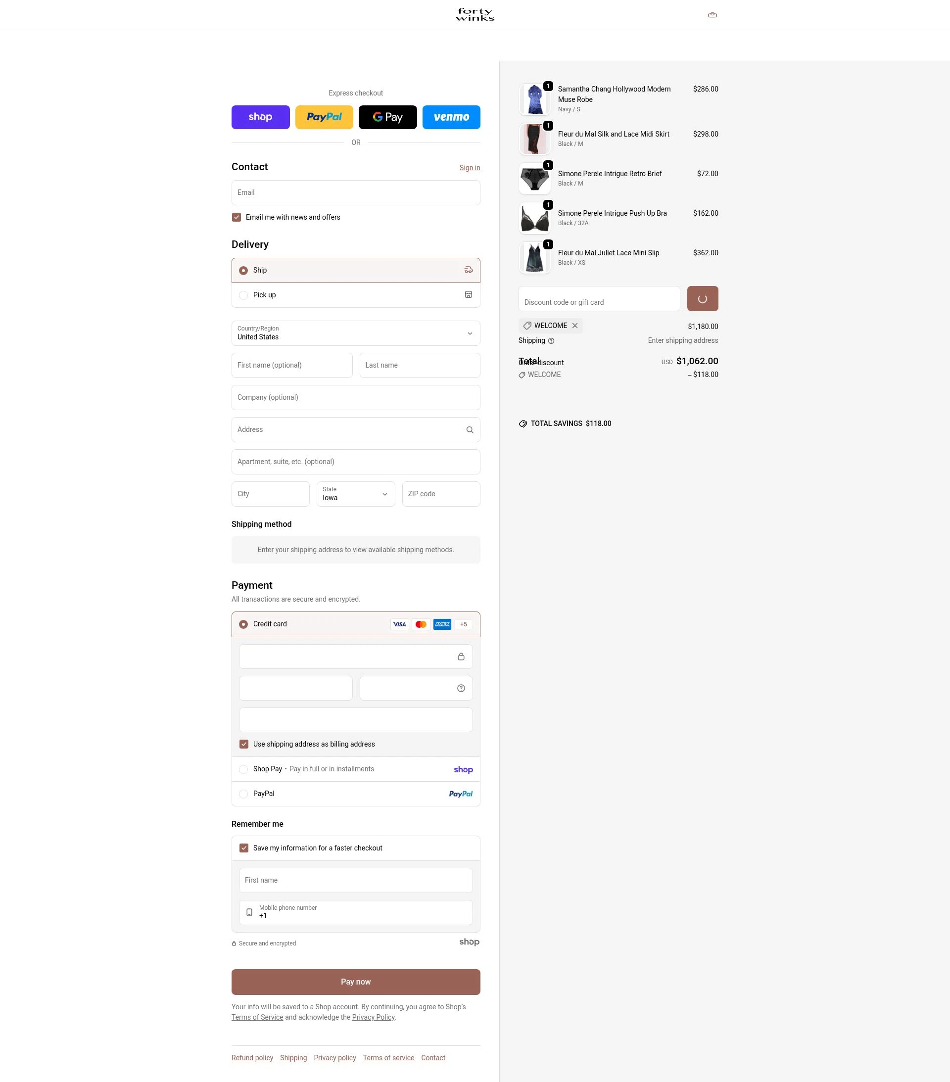 Forty Winks checkout page showing Forty Winks promo code box | Screenshot taken by SimplyCodes community member on Jan 30, 2026