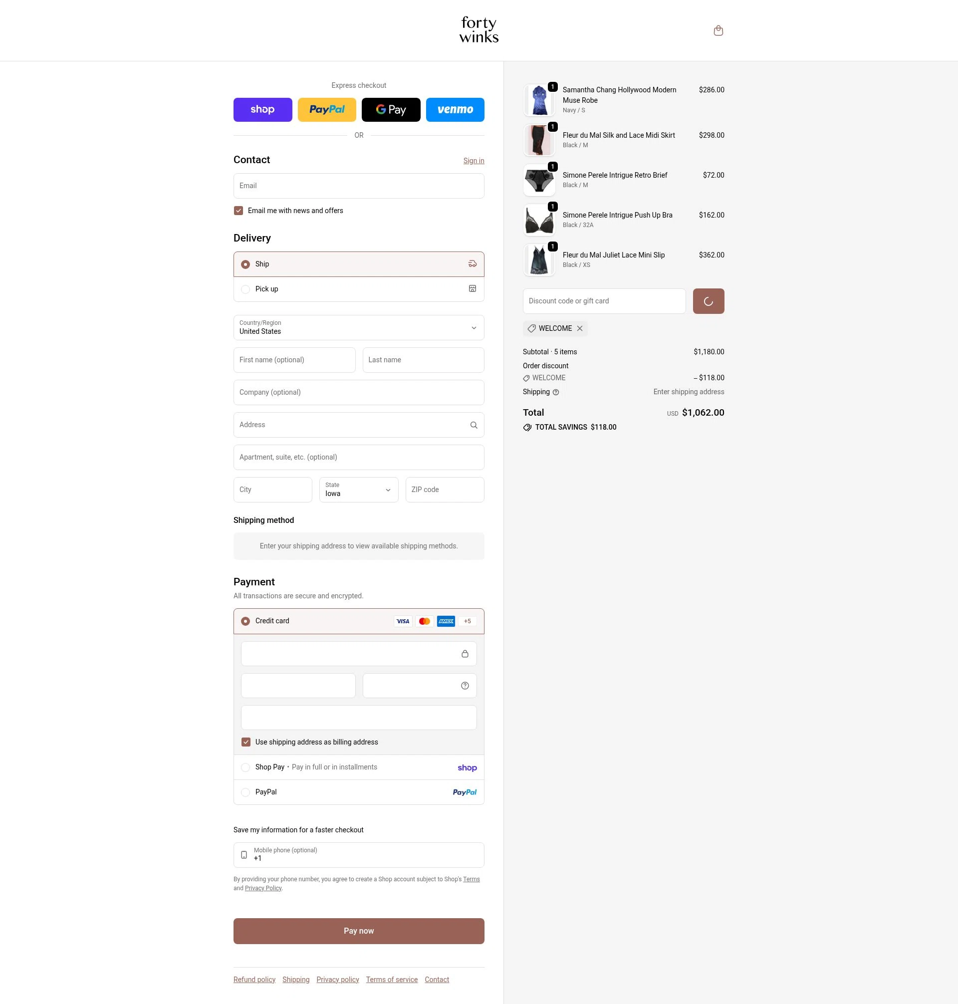 Forty Winks checkout page showing Forty Winks promo code box | Screenshot taken by SimplyCodes community member on Feb 3, 2026