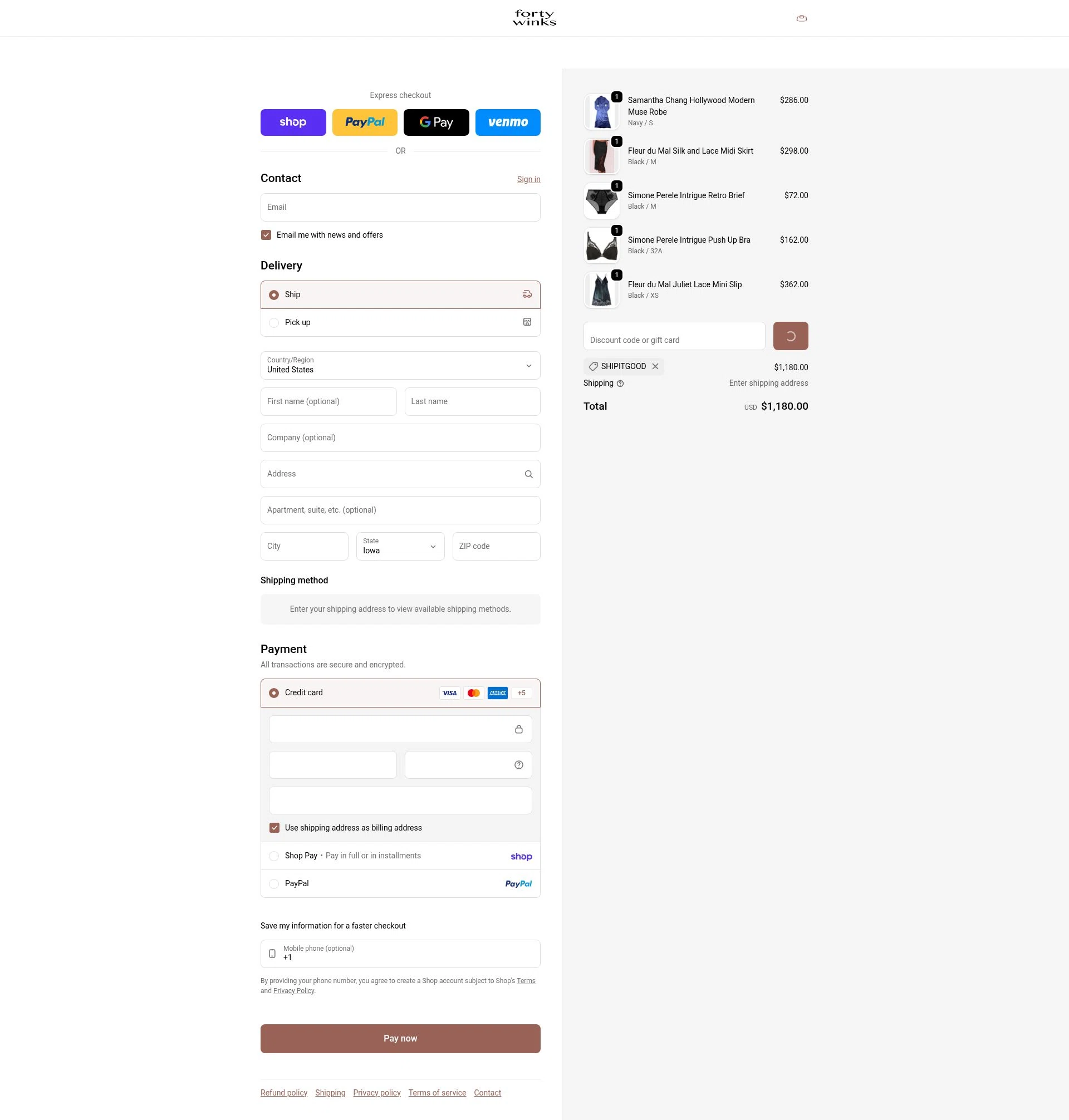 Forty Winks checkout page showing Forty Winks promo code box | Screenshot taken by SimplyCodes community member on Feb 3, 2026