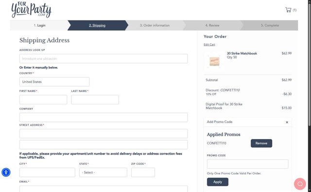 ForYourParty checkout page showing ForYourParty promo code box | Screenshot taken by SimplyCodes community member on Sep 2, 2025