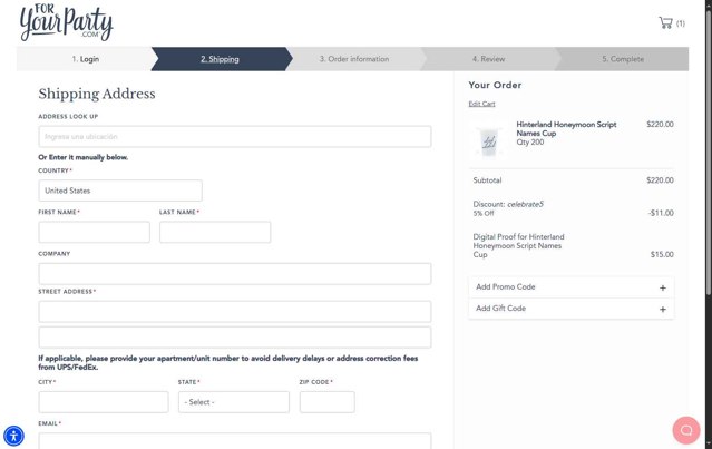 ForYourParty checkout page showing ForYourParty promo code box | Screenshot taken by SimplyCodes community member on Aug 5, 2025