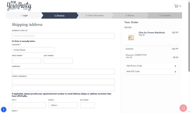 ForYourParty checkout page showing ForYourParty promo code box | Screenshot taken by SimplyCodes community member on Aug 6, 2025