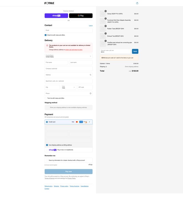 FOTILE checkout page showing FOTILE discount code box | Screenshot taken by SimplyCodes community member on Aug 11, 2025