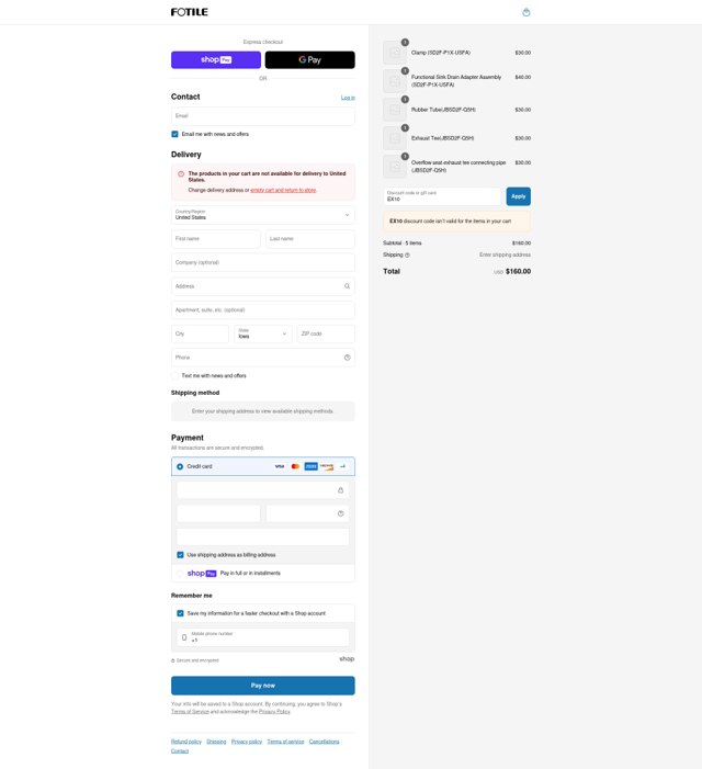 FOTILE checkout page showing FOTILE discount code box | Screenshot taken by SimplyCodes community member on Jul 30, 2025