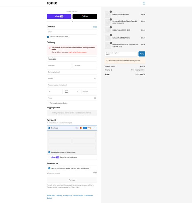 FOTILE checkout page showing FOTILE discount code box | Screenshot taken by SimplyCodes community member on Aug 7, 2025