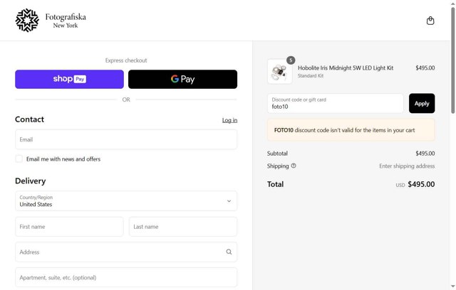 Fotografiska checkout page showing Fotografiska promo code box | Screenshot taken by SimplyCodes community member on May 10, 2025