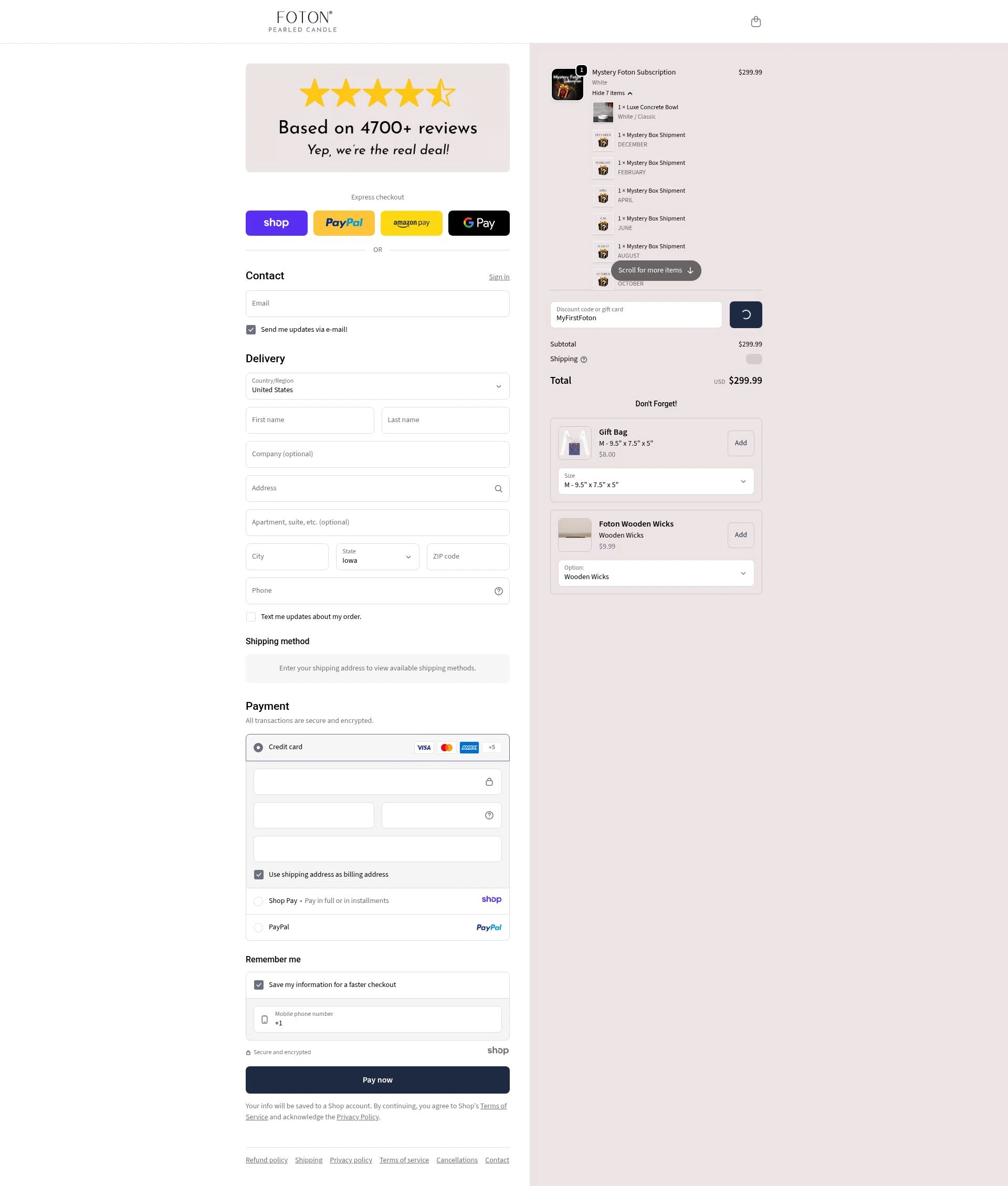 FotonCandle checkout page showing FotonCandle promo code box | Screenshot taken by SimplyCodes community member on Dec 28, 2025