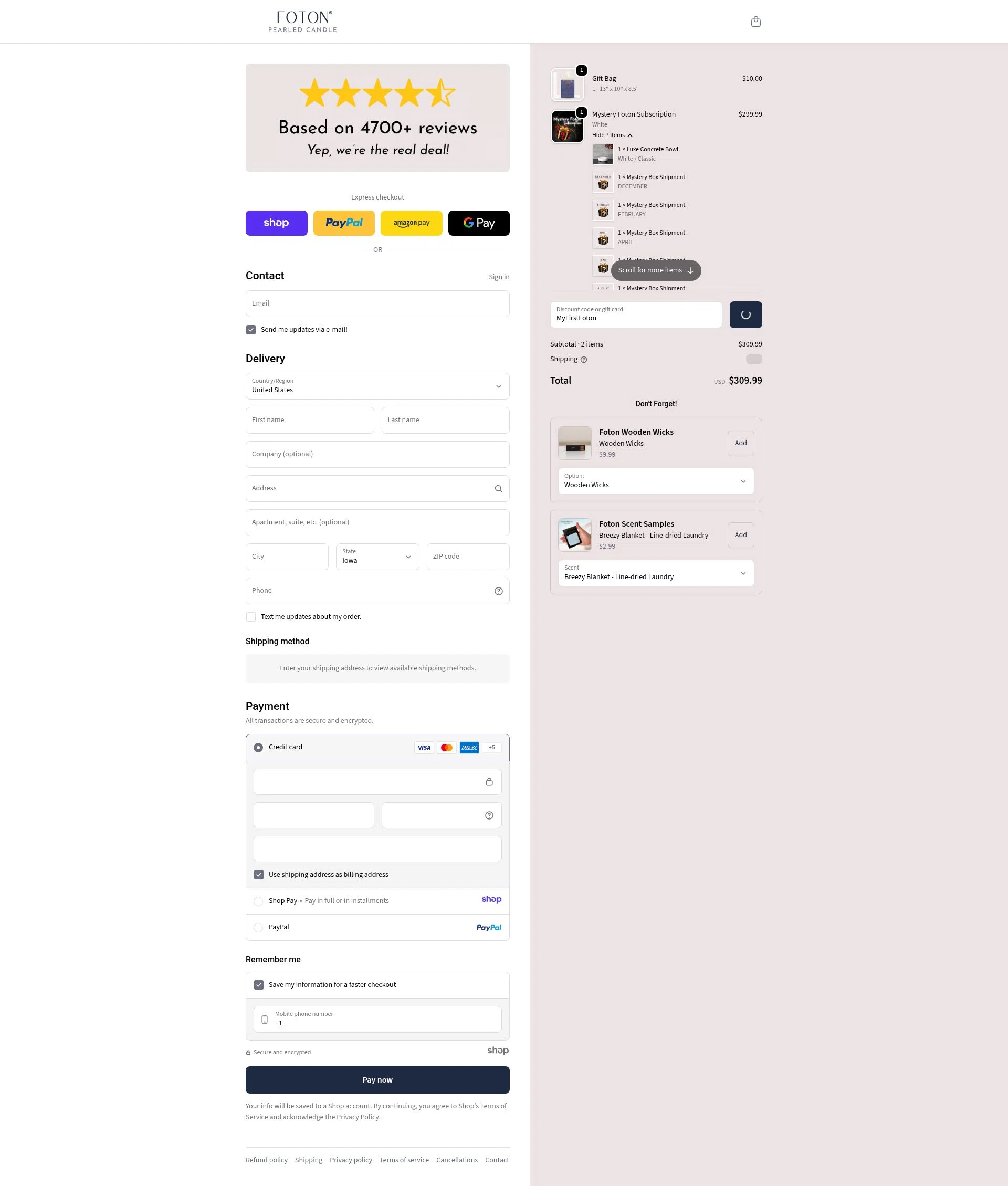 FotonCandle checkout page showing FotonCandle promo code box | Screenshot taken by SimplyCodes community member on Jan 2, 2026