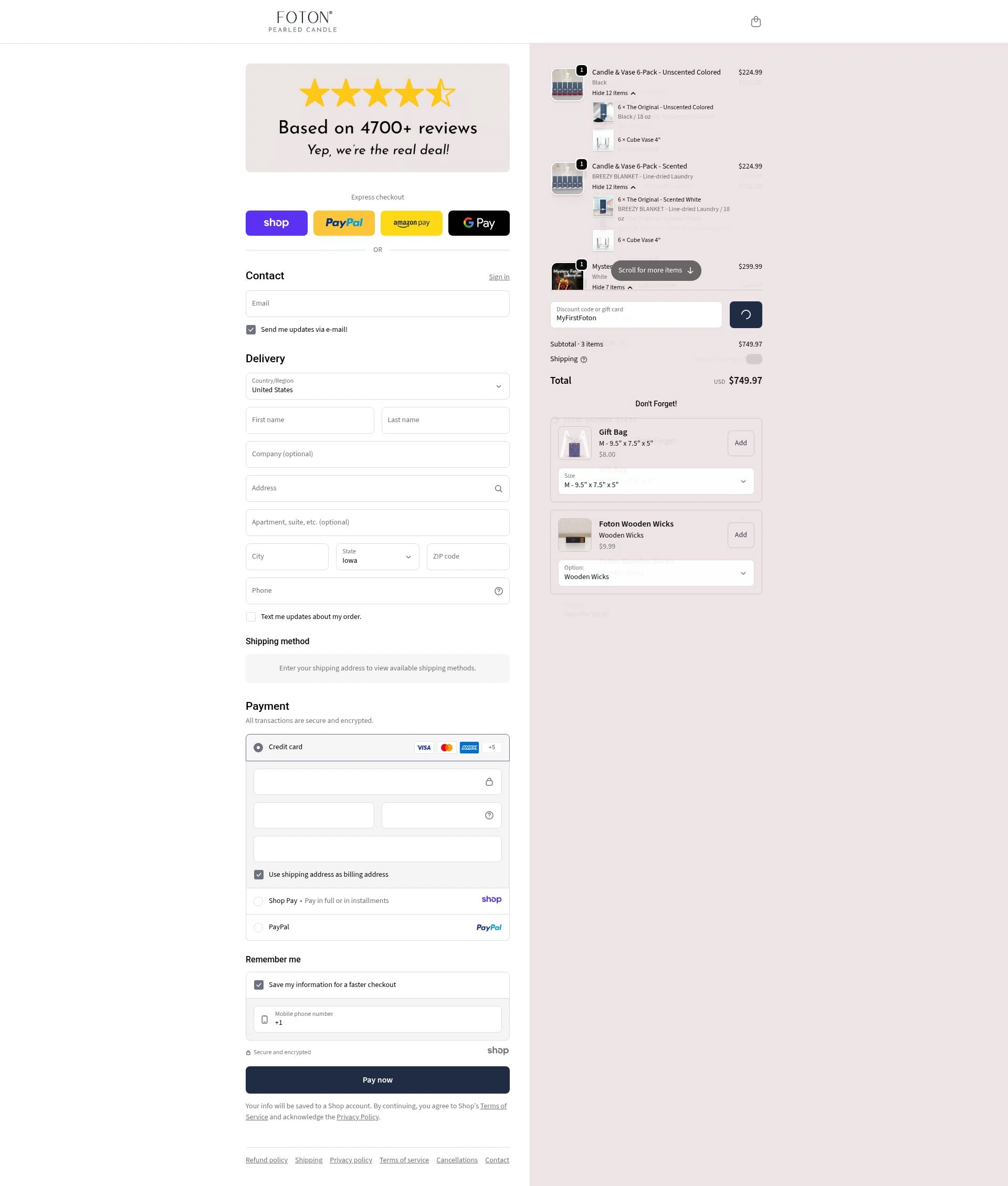 FotonCandle checkout page showing FotonCandle promo code box | Screenshot taken by SimplyCodes community member on Dec 23, 2025