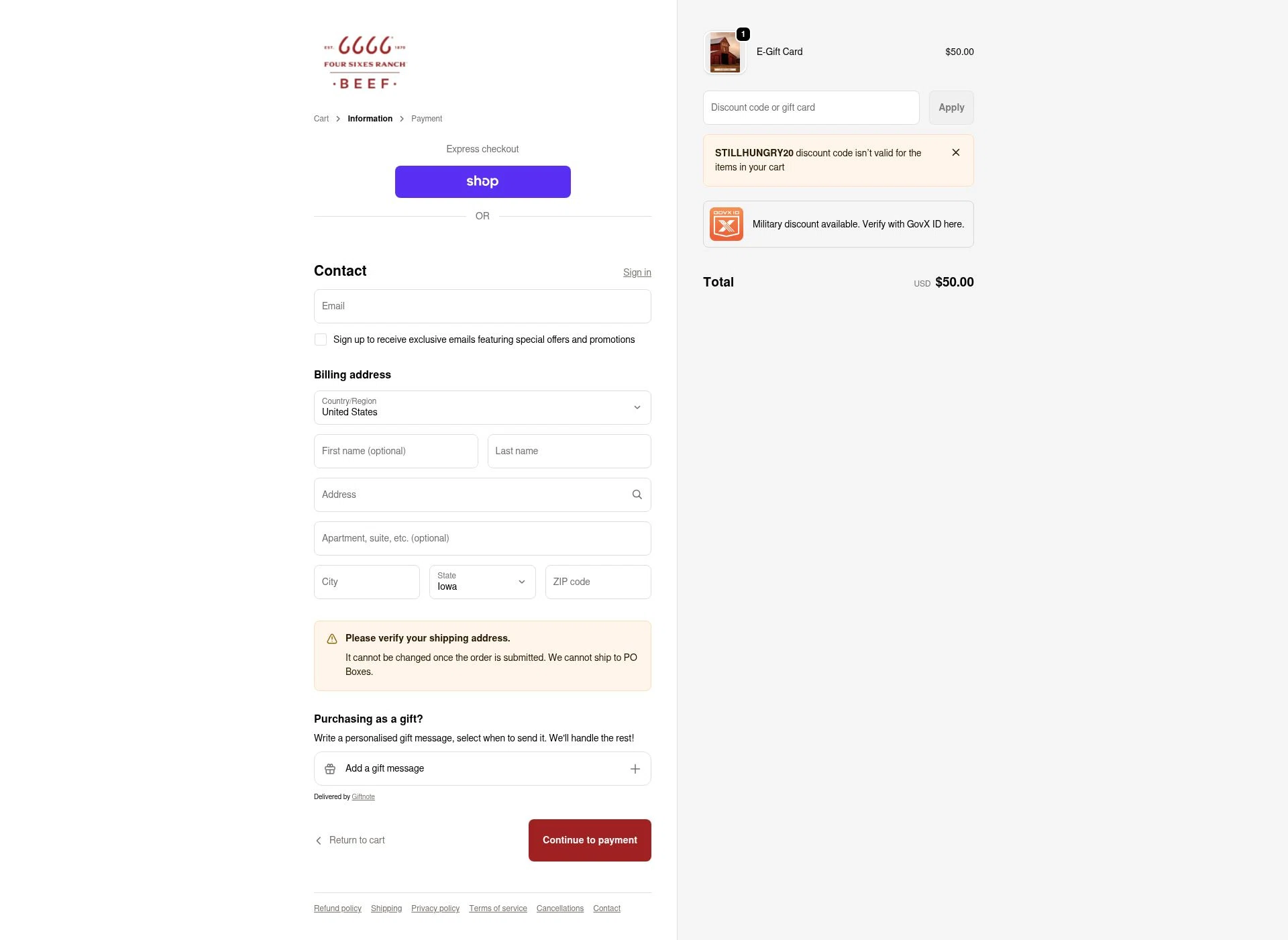 Four Sixes checkout page showing Four Sixes promo code box | Screenshot taken by SimplyCodes community member on Feb 6, 2026