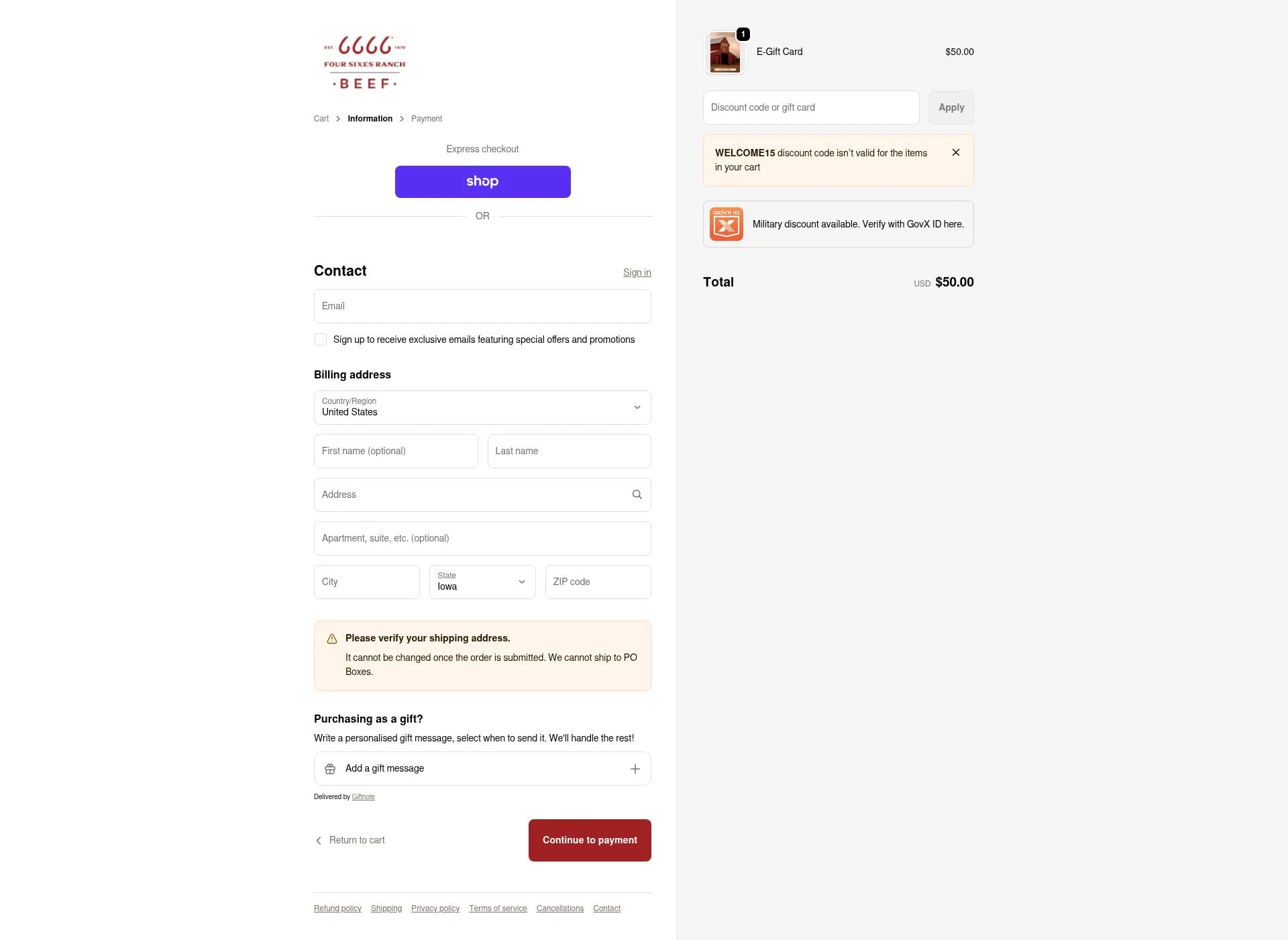 Four Sixes checkout page showing Four Sixes promo code box | Screenshot taken by SimplyCodes community member on Feb 6, 2026
