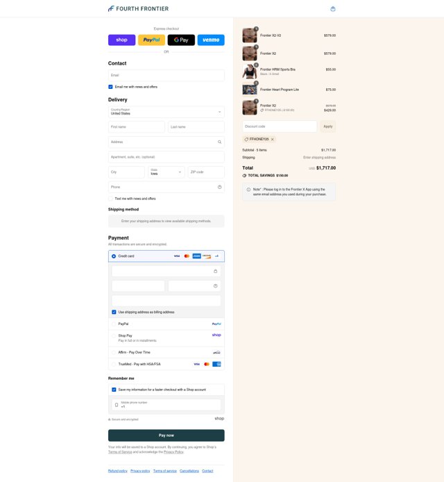 Fourth Frontier checkout page showing Fourth Frontier discount code box | Screenshot taken by SimplyCodes community member on Sep 7, 2025