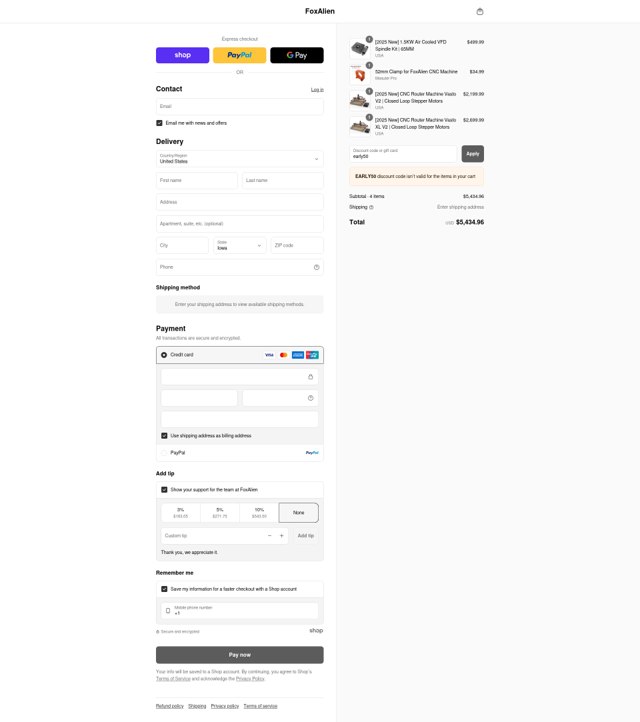 FoxAlien checkout page showing FoxAlien discount code box | Screenshot taken by SimplyCodes community member on Aug 31, 2025