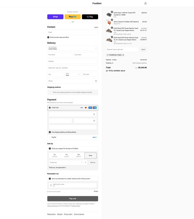 FoxAlien checkout page showing FoxAlien discount code box | Screenshot taken by SimplyCodes community member on Sep 4, 2025