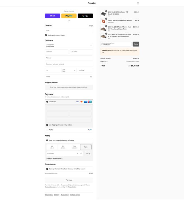 FoxAlien checkout page showing FoxAlien discount code box | Screenshot taken by SimplyCodes community member on Sep 4, 2025