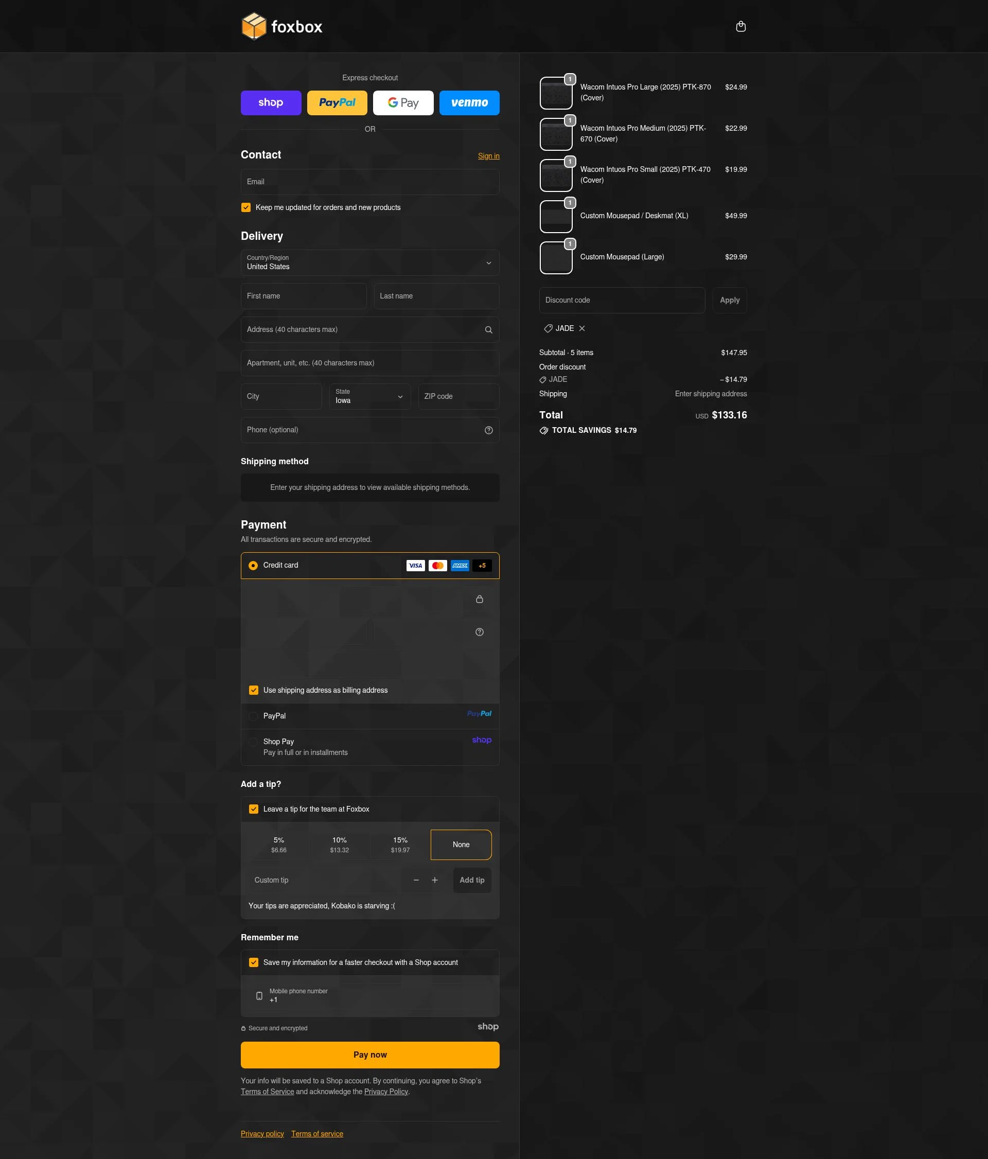 Foxbox.io checkout page showing Foxbox.io promo code box | Screenshot taken by SimplyCodes community member on Oct 18, 2025