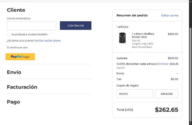 Fox Creek Leather checkout page showing Fox Creek Leather coupon code box | Screenshot taken by SimplyCodes community member on Aug 16, 2025