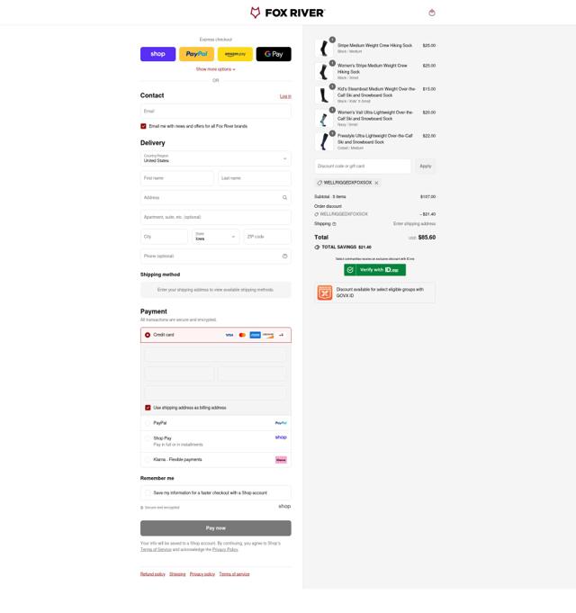 Fox River checkout page showing Fox River promo code box | Screenshot taken by SimplyCodes community member on Sep 9, 2025